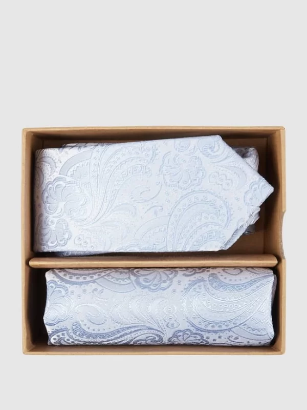 Prince Bowtie Krawatte Und Einstecktuch Im Set Mit Allover-Muster – Bleu 1