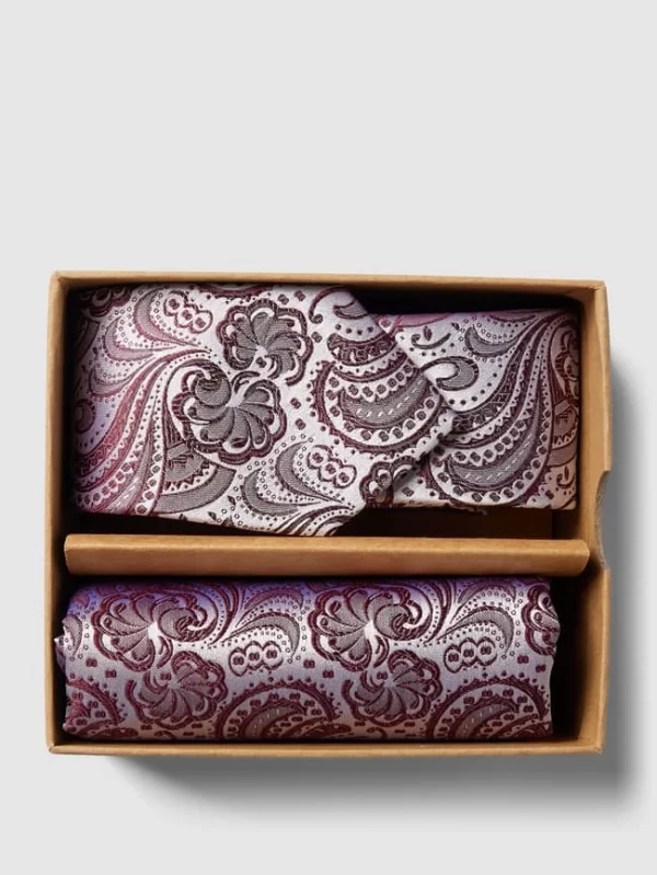 Prince Bowtie Krawatte Und Einstecktuch Im Set Mit Allover-Muster – Bordeaux Rot 1